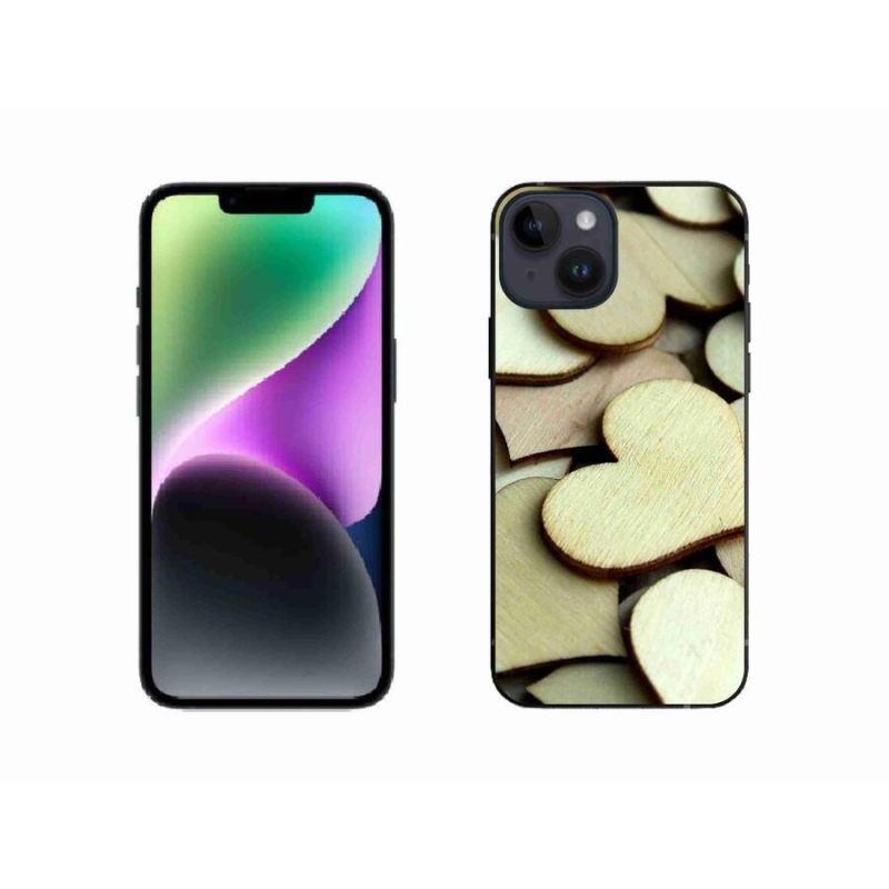 Gélový kryt mmCase na mobil iPhone 14 - drevené srdiečka