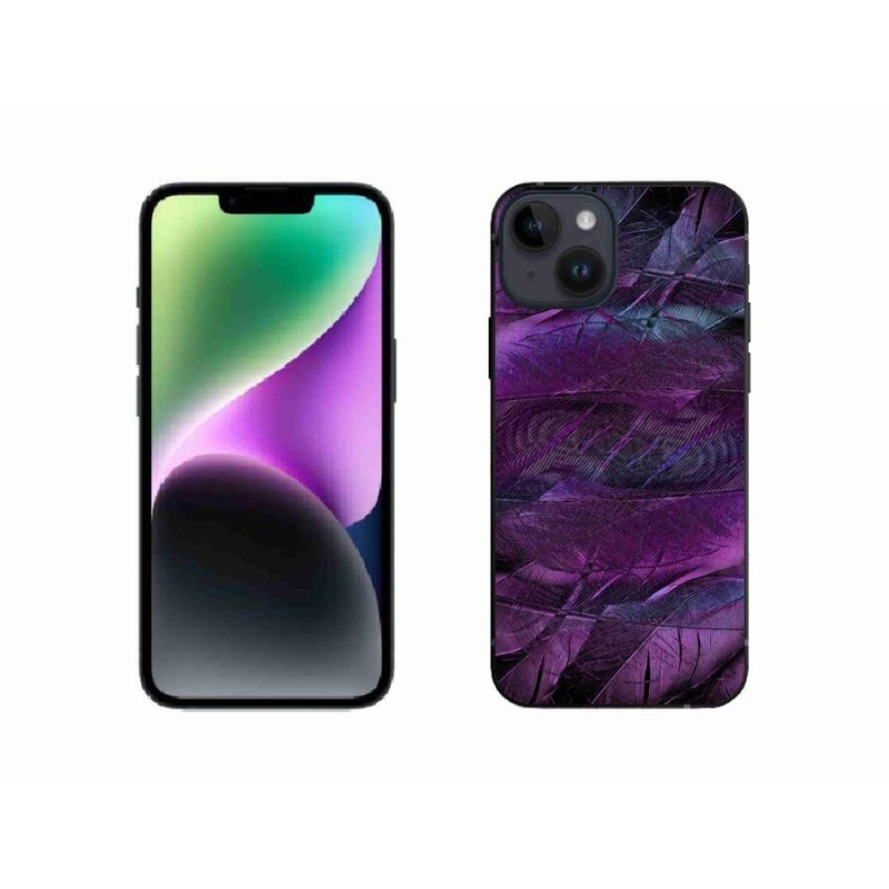 Gélový kryt mmCase na mobil iPhone 14 - fialové pierka