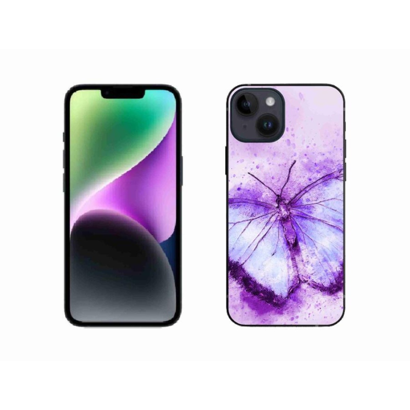 Gélový kryt mmCase na mobil iPhone 14 - fialový motýľ