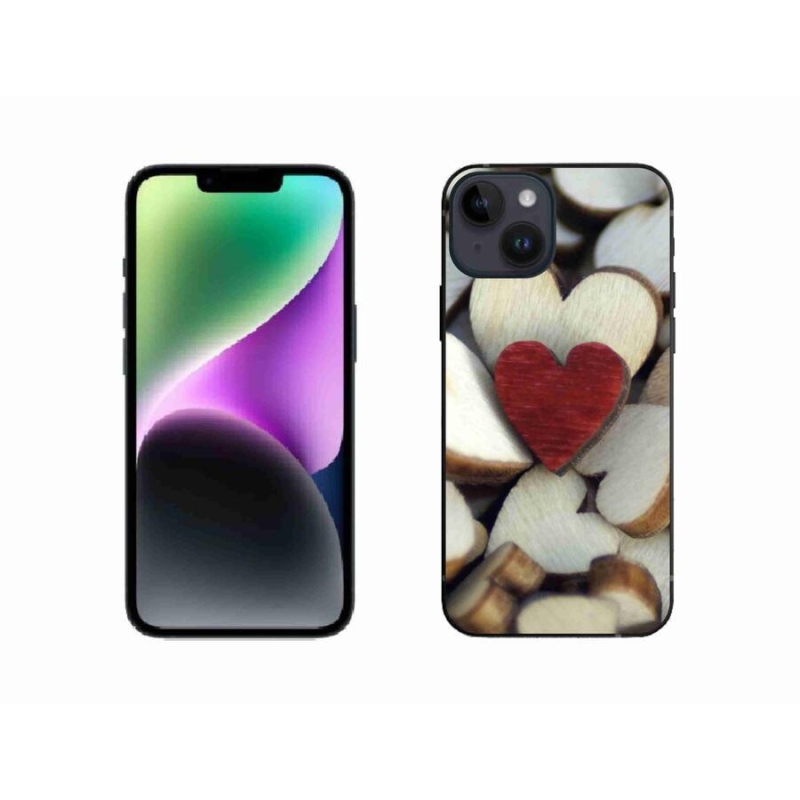 Gélový kryt mmCase na mobil iPhone 14 - gravírované červené srdce