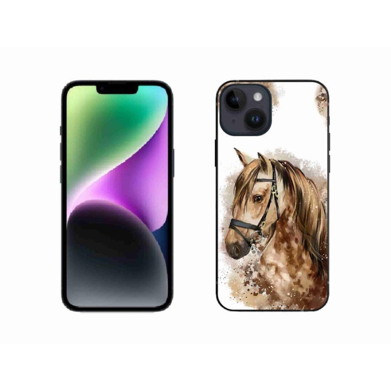 Gélový kryt mmCase na mobil iPhone 14 - hnedý kreslený kôň