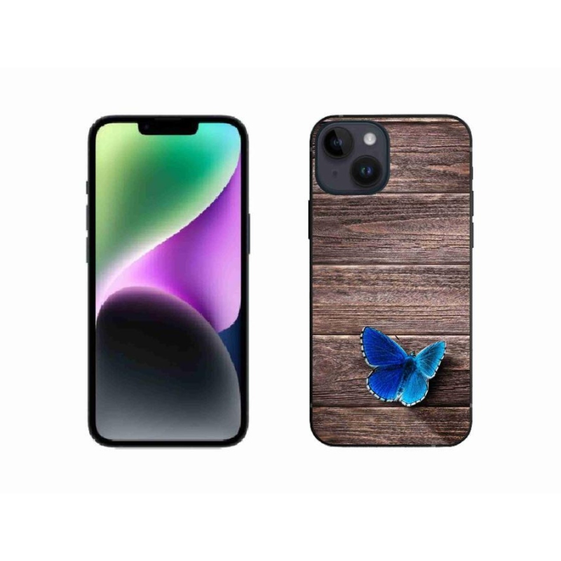 Gélový kryt mmCase na mobil iPhone 14 - modrý motýľ 1