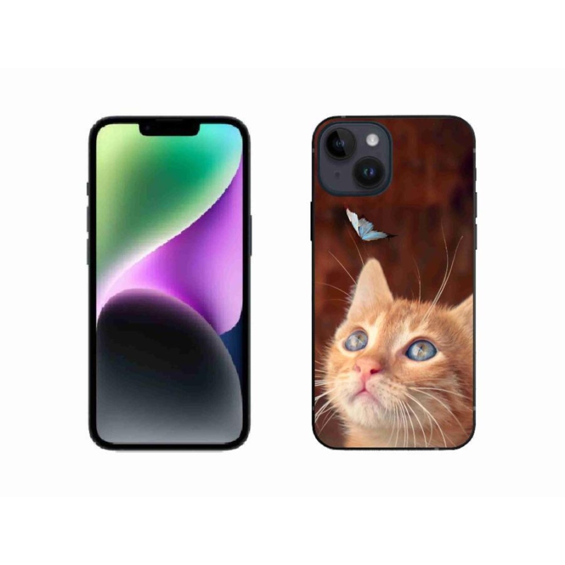 Gélový kryt mmCase na mobil iPhone 14 - motýľ a mačiatko