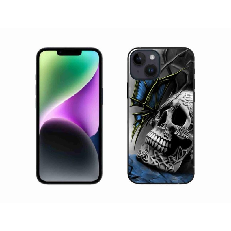 Gélový kryt mmCase na mobil iPhone 14 - motýľ a lebka