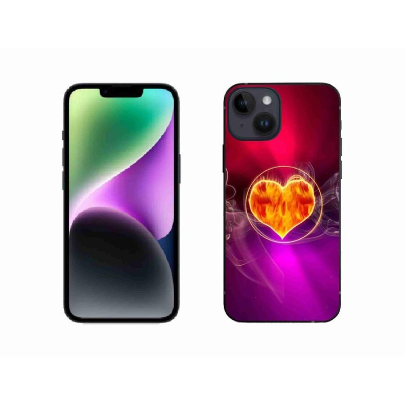Gélový kryt mmCase na mobil iPhone 14 - ohnivé srdce