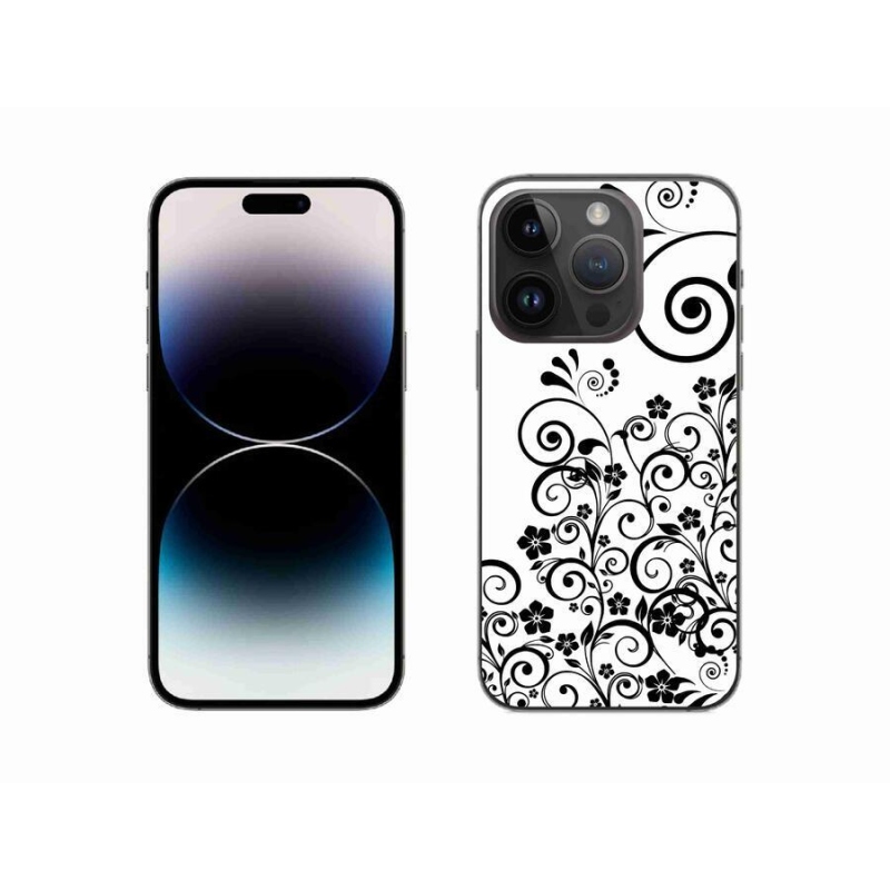 Gélový kryt mmCase na mobil iPhone 14 Pro 6.1 - čiernobiele kvetinové vzory