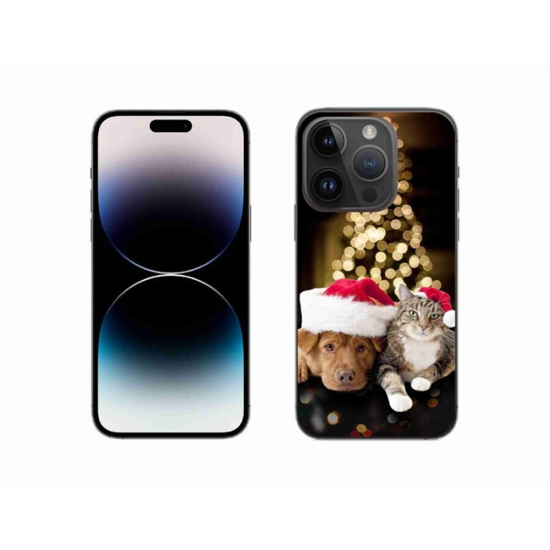 Gélový kryt mmCase na mobil iPhone 14 Pro 6.1 - vianočný pes a mačka