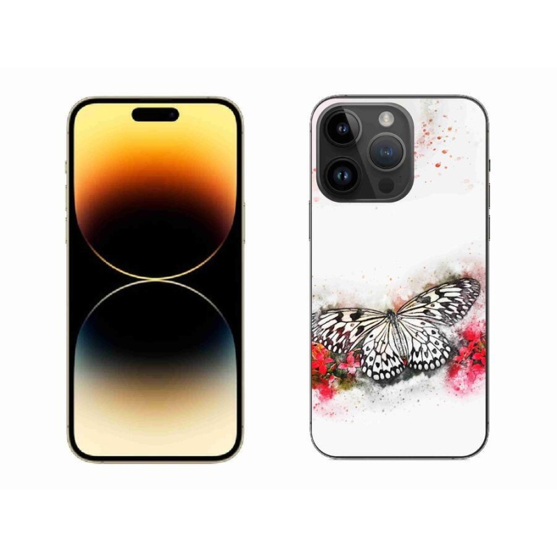 Gélový kryt mmCase na mobil iPhone 14 Pro Max 6.7 - čiernobiely motýľ