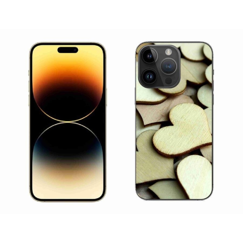 Gélový kryt mmCase na mobil iPhone 14 Pro Max 6.7 - drevené srdiečka