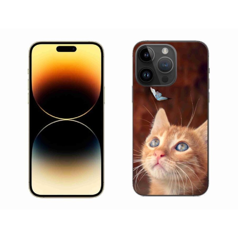 Gélový kryt mmCase na mobil iPhone 14 Pro Max 6.7 - motýľ a mačiatko