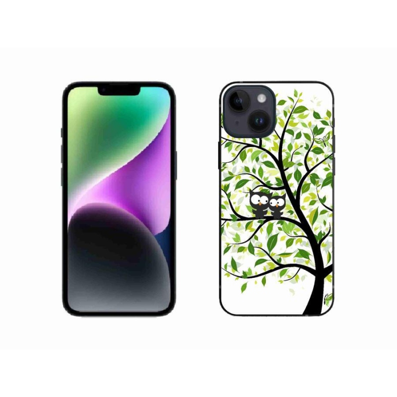 Gélový kryt mmCase na mobil iPhone 14 - sovičky na strome