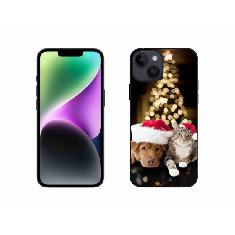 Gélový kryt mmCase na mobil iPhone 14 - vianočný pes a mačka