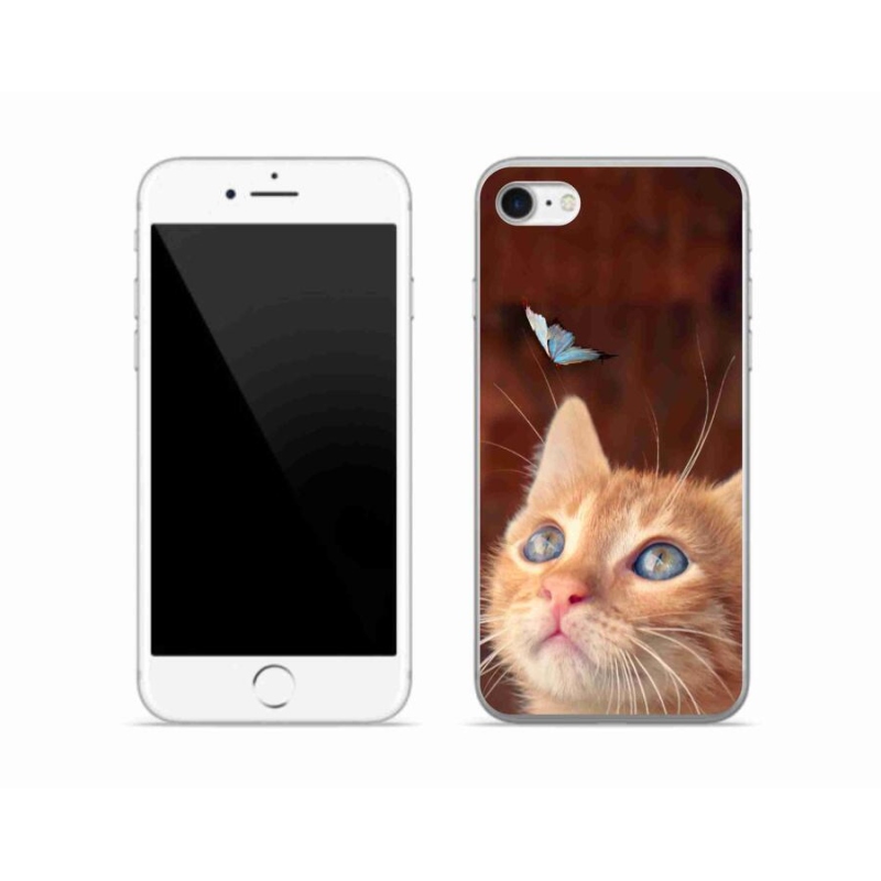 Gélový kryt mmCase na mobil iPhone 8 - motýľ a mačiatko
