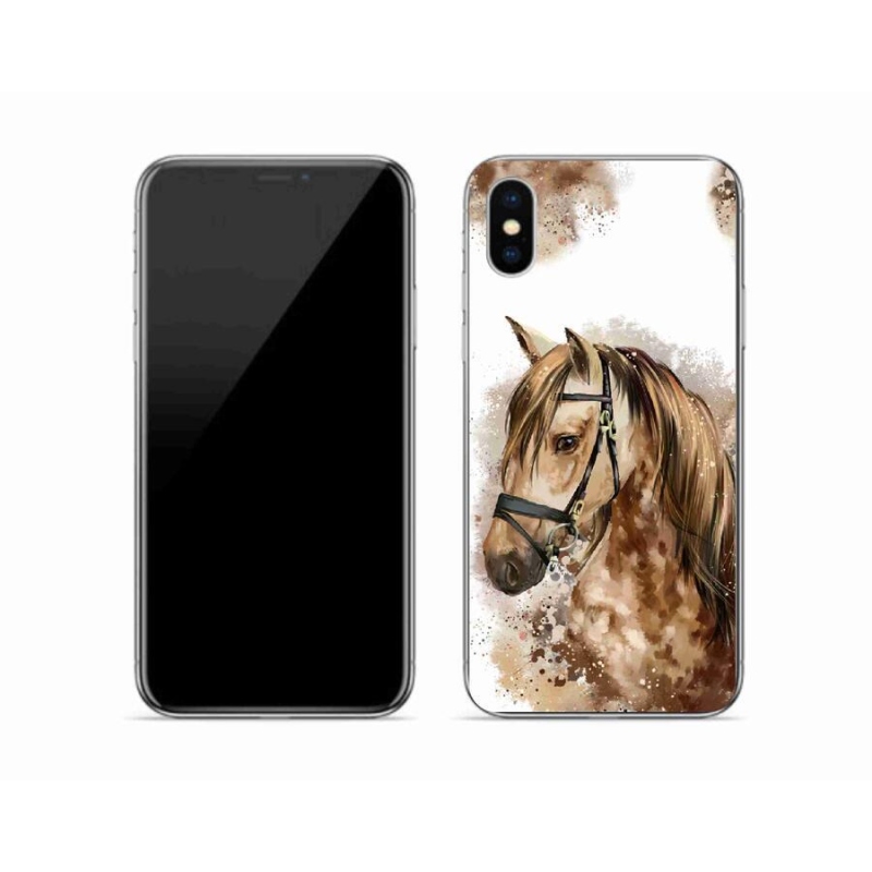 Gélový kryt mmCase na mobil iPhone X - hnedý kreslený kôň