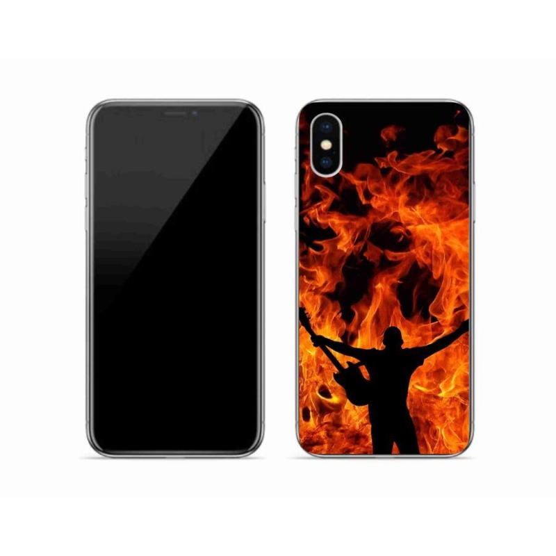 Gélový kryt mmCase na mobil iPhone X - muzikant a oheň