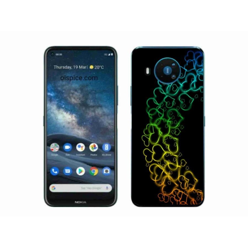 Gélový kryt mmCase na mobil Nokia 8.3 5G - farebná srdiečka