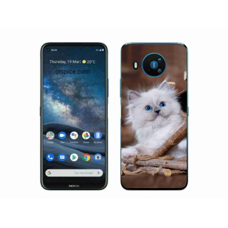 Gélový kryt mmCase na mobil Nokia 8.3 5G - biele mačiatko