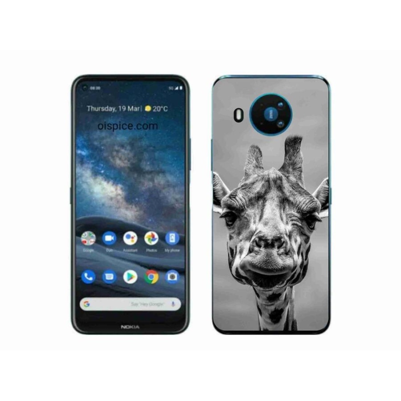 Gélový kryt mmCase na mobil Nokia 8.3 5G - čiernobiela žirafa