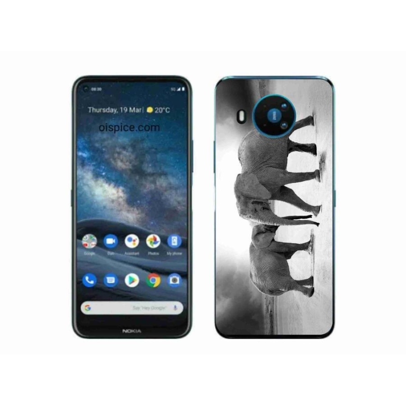 Gélový kryt mmCase na mobil Nokia 8.3 5G - čiernobieli slony