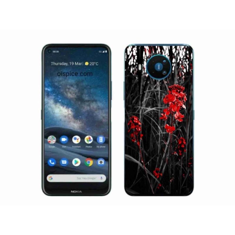 Gélový kryt mmCase na mobil Nokia 8.3 5G - červená rastlina