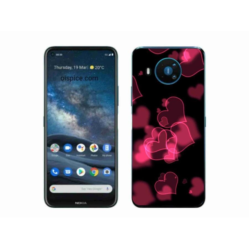 Gélový kryt mmCase na mobil Nokia 8.3 5G - červené srdiečka