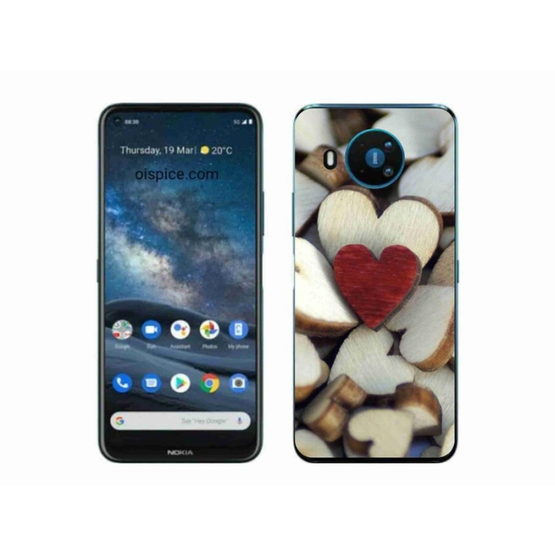 Gélový kryt mmCase na mobil Nokia 8.3 5G - gravírované červené srdce