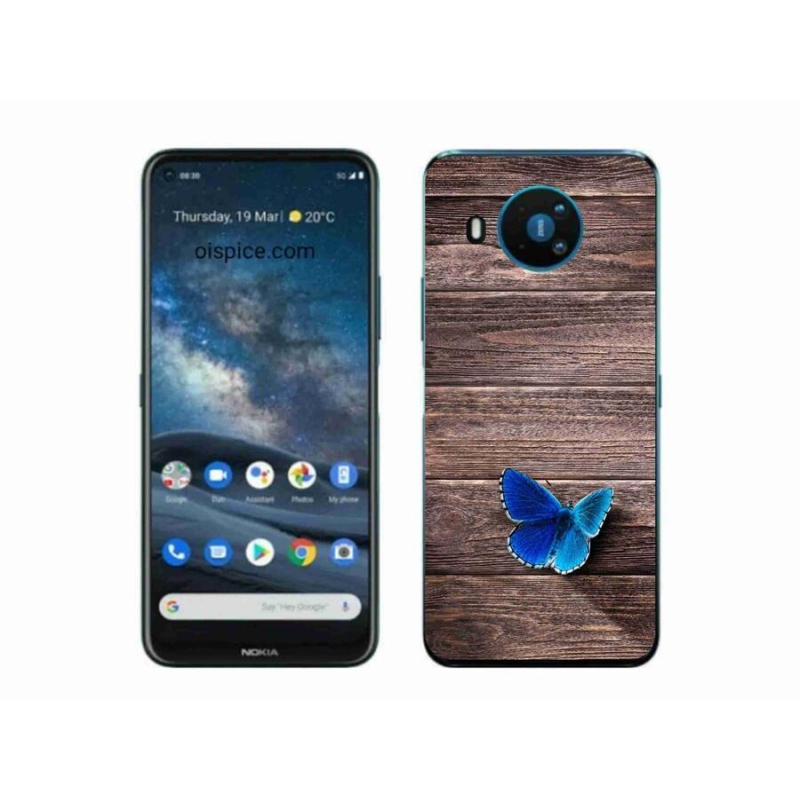 Gélový kryt mmCase na mobil Nokia 8.3 5G - modrý motýľ 1