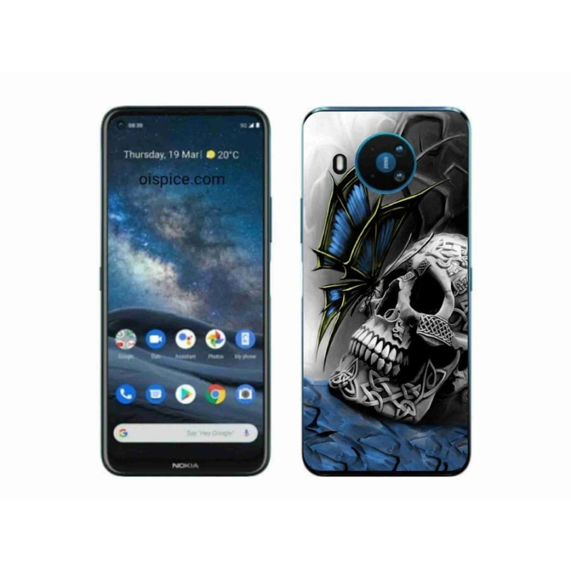 Gélový kryt mmCase na mobil Nokia 8.3 5G - motýľ a lebka