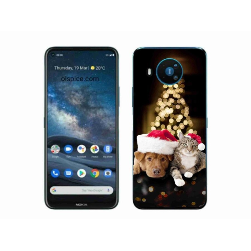 Gélový kryt mmCase na mobil Nokia 8.3 5G - vianočný pes a mačka