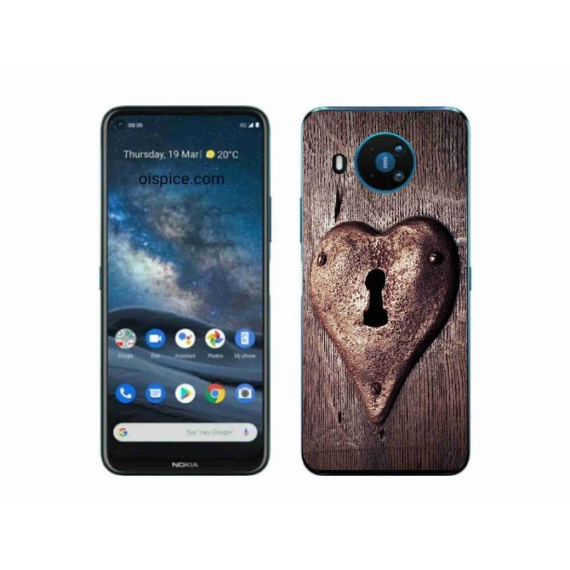 Gélový kryt mmCase na mobil Nokia 8.3 5G - zámok v tvare srdca