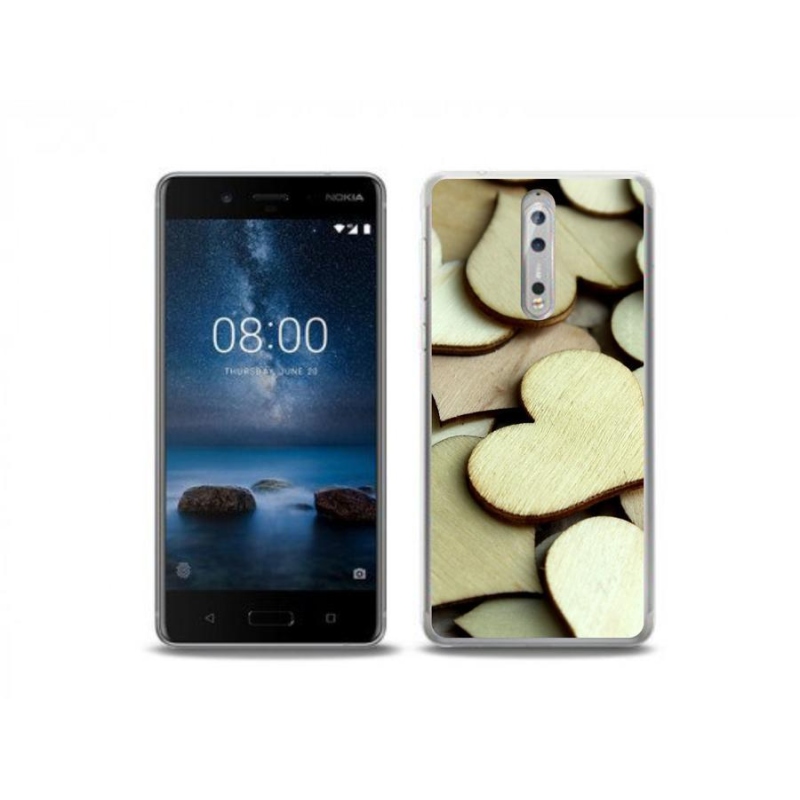 Gélový kryt mmCase na mobil Nokia 8 - drevená srdiečka