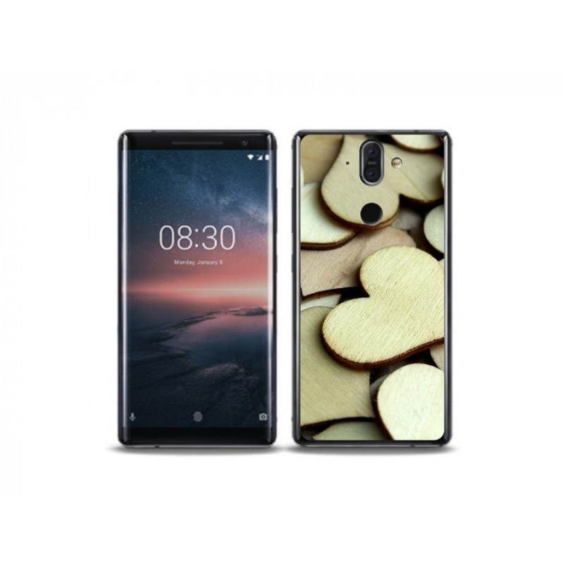 Gélový kryt mmCase na mobil Nokia 8 Sirocco - drevená srdiečka