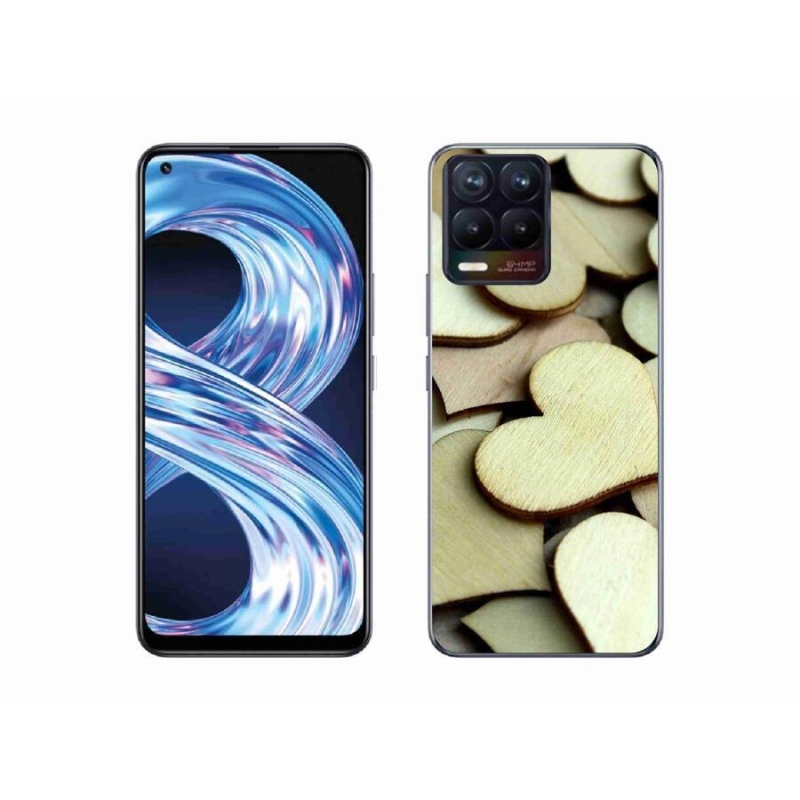 Gélový kryt mmCase na mobil Realme 8 Pro - drevené srdiečka