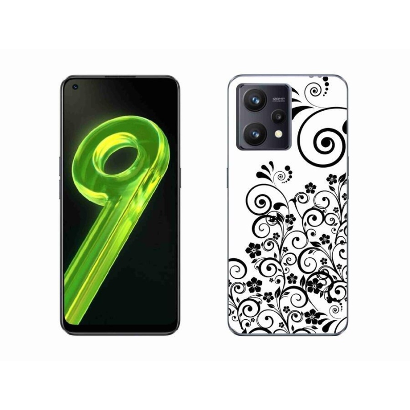 Gélový kryt mmCase na mobil Realme 9 4G - čiernobiele kvetinové vzory