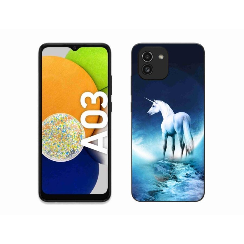 Gélový kryt mmCase na mobil Samsung Galaxy A03 - biely jednorožec