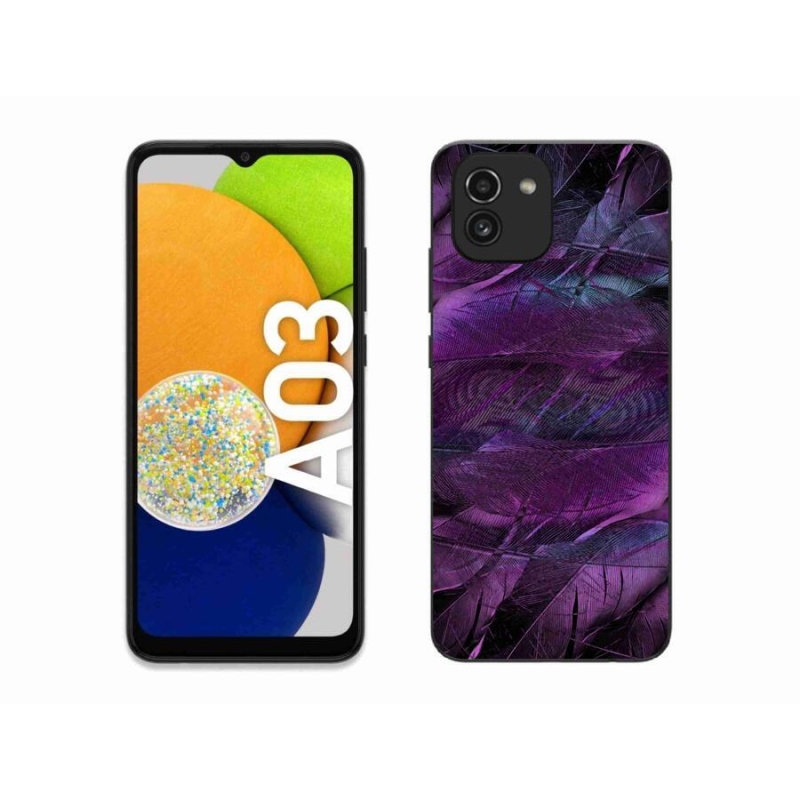 Gélový kryt mmCase na mobil Samsung Galaxy A03 - fialové pierka