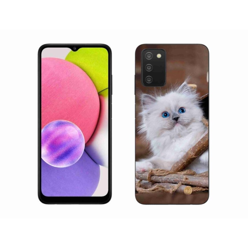 Gélový kryt mmCase na mobil Samsung Galaxy A03s (166.6 x 75.9 x 9.1) - biele mačiatko