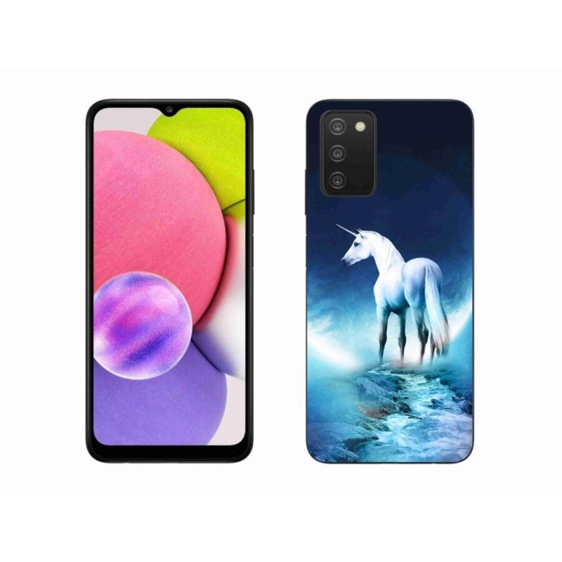 Gélový kryt mmCase na mobil Samsung Galaxy A03s (166.6 x 75.9 x 9.1) - biely jednorožec