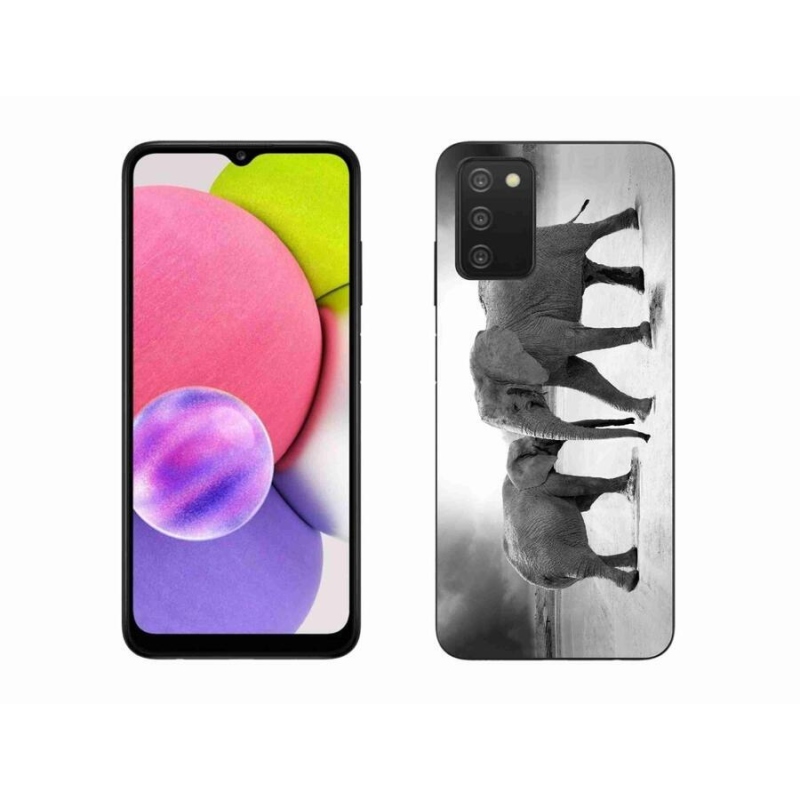 Gélový kryt mmCase na mobil Samsung Galaxy A03s (166.6 x 75.9 x 9.1) - čiernobieli slony