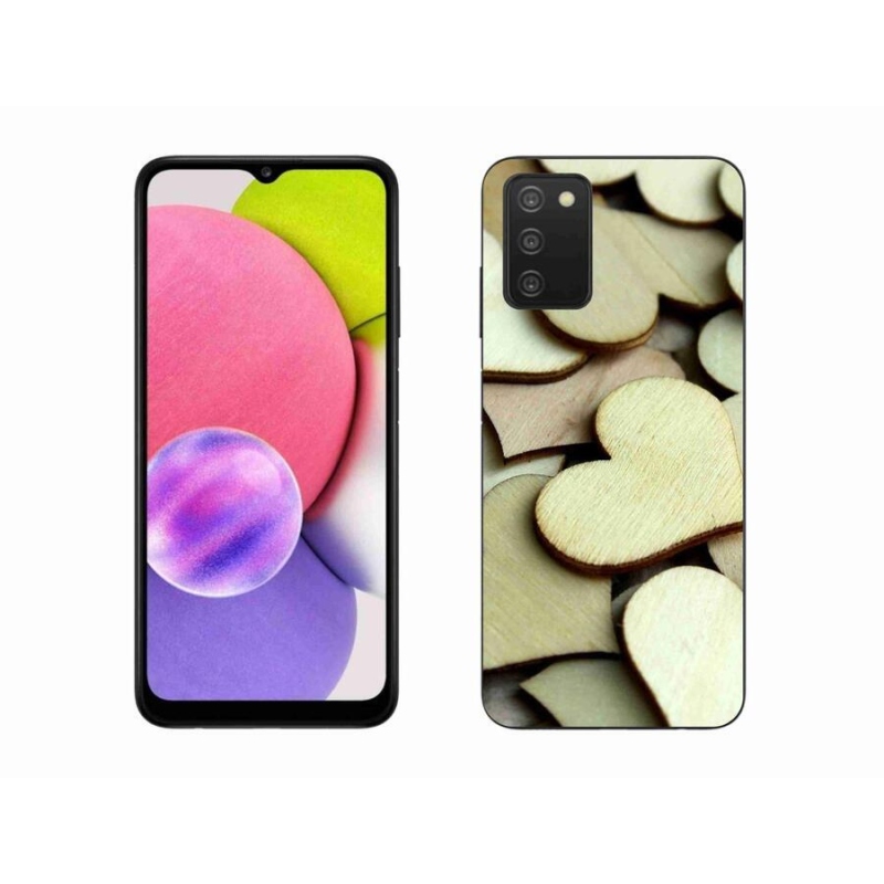 Gélový kryt mmCase na mobil Samsung Galaxy A03s (166.6 x 75.9 x 9.1) - drevená srdiečka