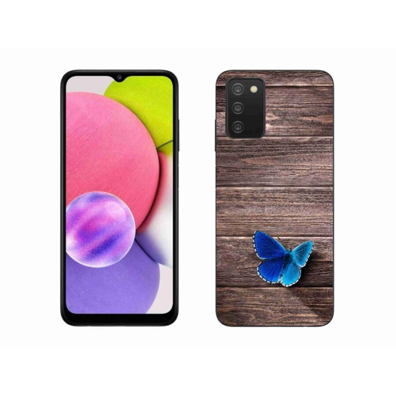 Gélový kryt mmCase na mobil Samsung Galaxy A03s (166.6 x 75.9 x 9.1) - modrý motýľ 1