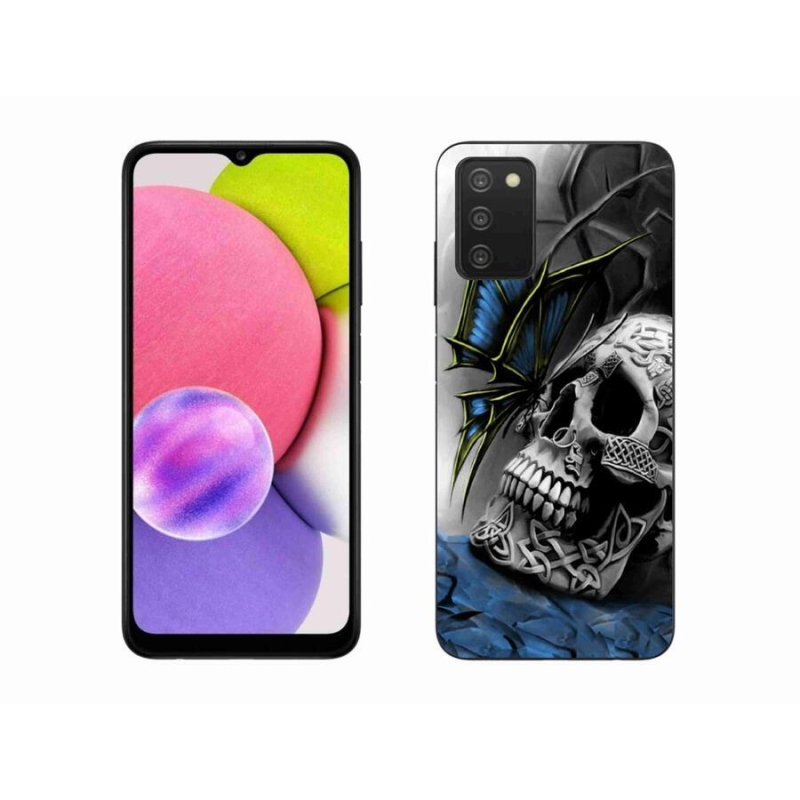 Gélový kryt mmCase na mobil Samsung Galaxy A03s (166.6 x 75.9 x 9.1) - motýľ a lebka