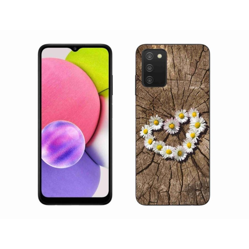 Gélový kryt mmCase na mobil Samsung Galaxy A03s (166.6 x 75.9 x 9.1) - srdce z margarét