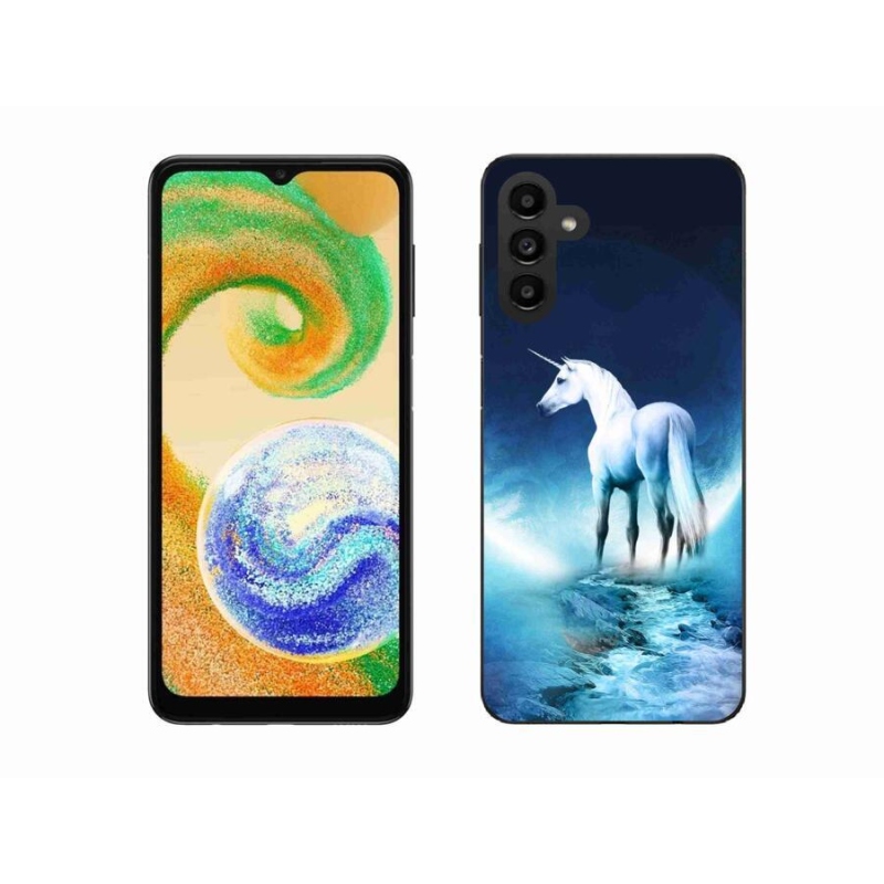 Gélový kryt mmCase na mobil Samsung Galaxy A04s (164.7x76.7x9.1mm) - biely jednorožec