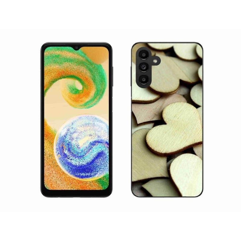 Gélový kryt mmCase na mobil Samsung Galaxy A04s (164.7x76.7x9.1mm) - drevené srdiečka