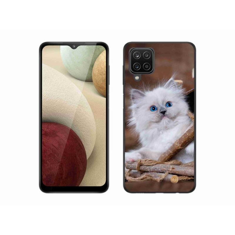 Gélový kryt mmCase na mobil Samsung Galaxy A12 - biele mačiatko