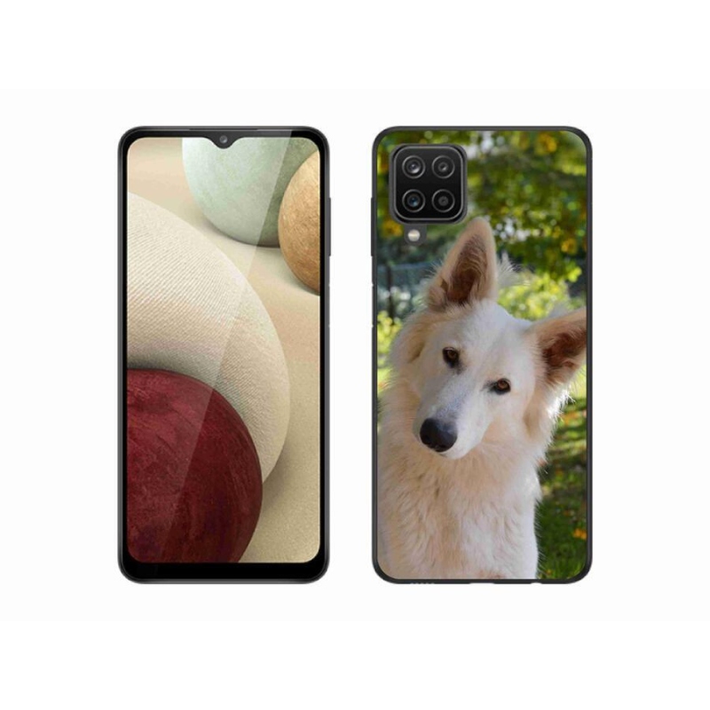 Gélový kryt mmCase na mobil Samsung Galaxy A12 - biely švajčiarsky ovčiak 1