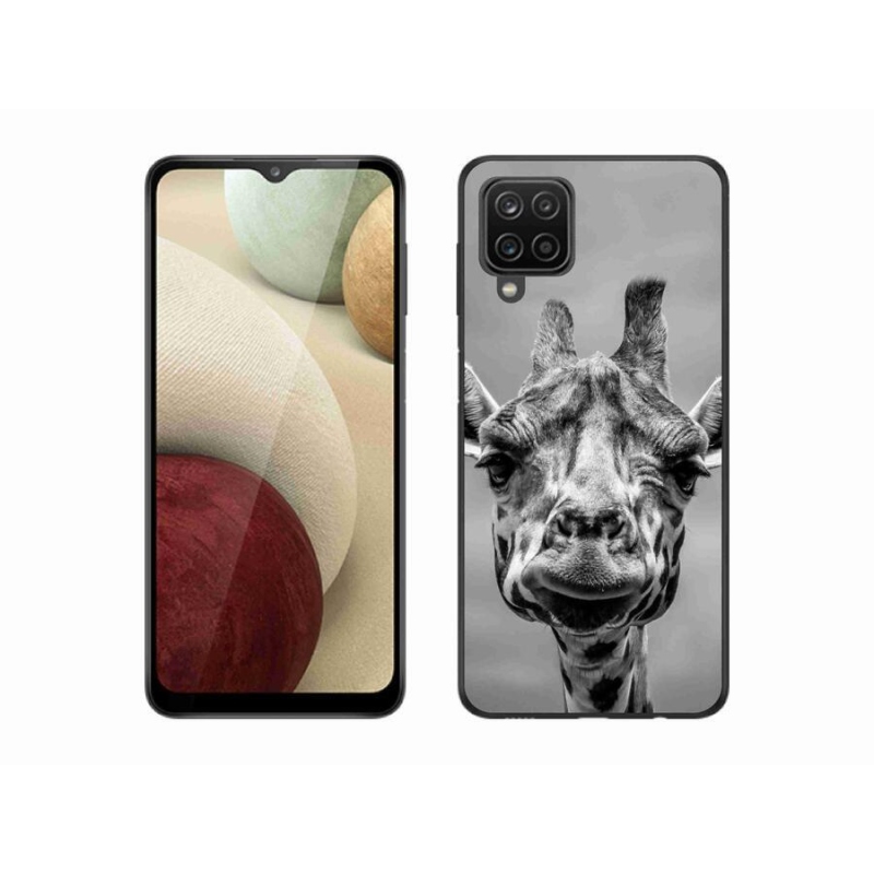 Gélový kryt mmCase na mobil Samsung Galaxy A12 - čiernobiela žirafa