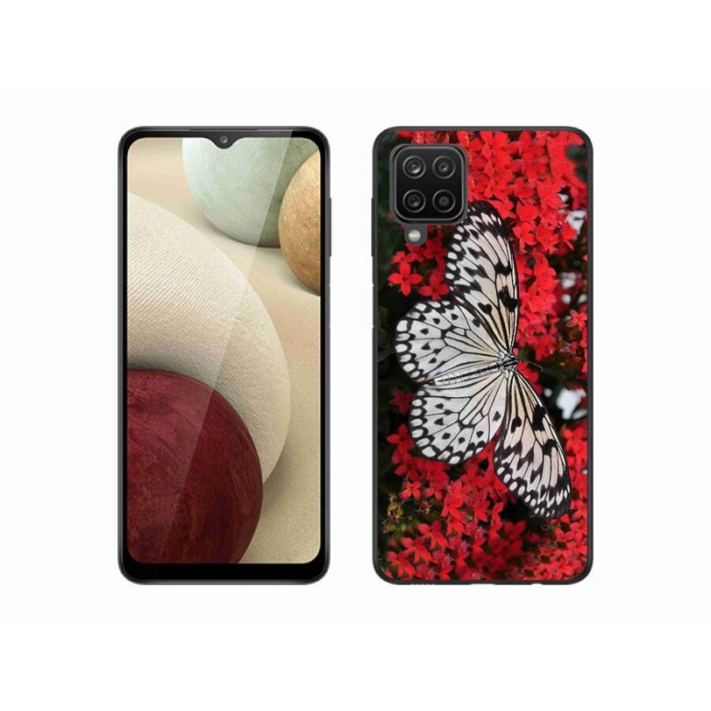 Gélový kryt mmCase na mobil Samsung Galaxy A12 - čiernobiely motýľ 1