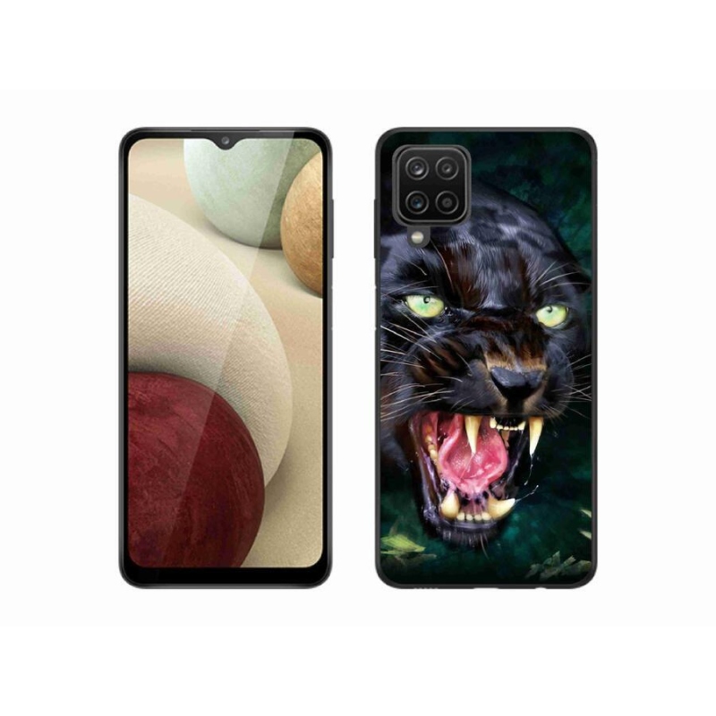 Gélový kryt mmCase na mobil Samsung Galaxy A12 - rozzúrený čierny panter